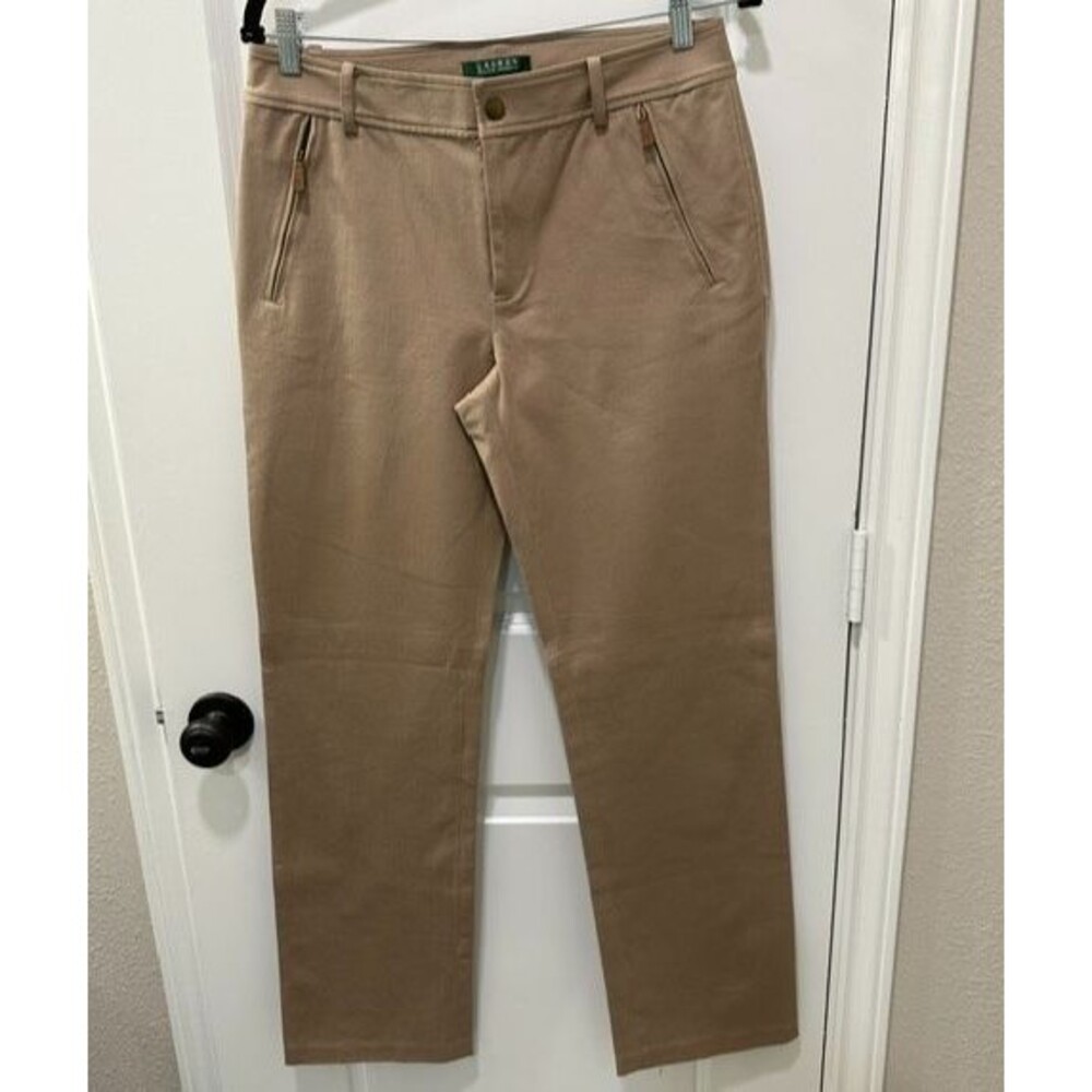 Lauren Ralph Lauren Womens Pants Size 8 Khaki Tan Flat Front Stretch Pants Retro
